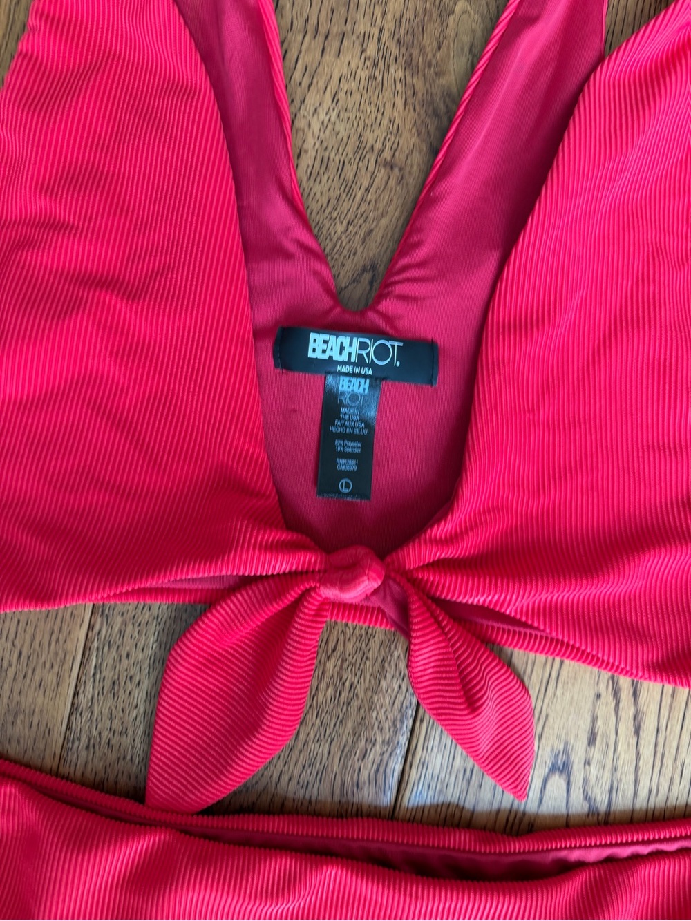 Beach riot red ribbed bikini set top L bottoms XL perfect cond no smoke/pets - Picture 2 of 3